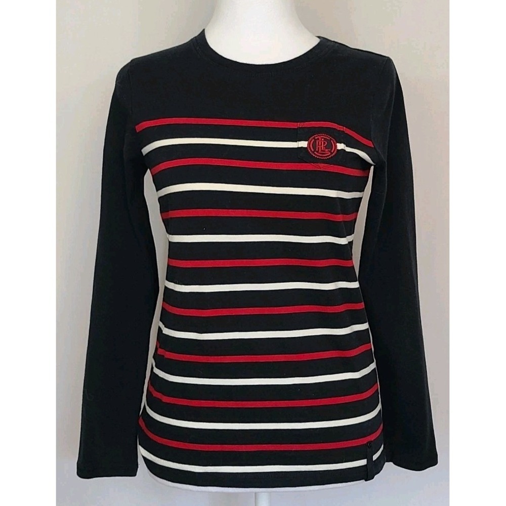Lauren Ralph Lauren Top Womens S Red Black Striped Active Preppy LRL Vintage